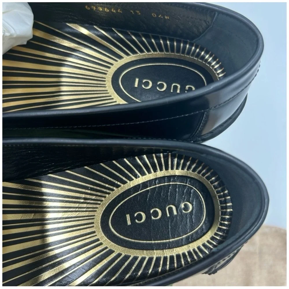 Gucci, gold logo, embellished, leather loafers size 13 made in Italy - Picture 4 of 7